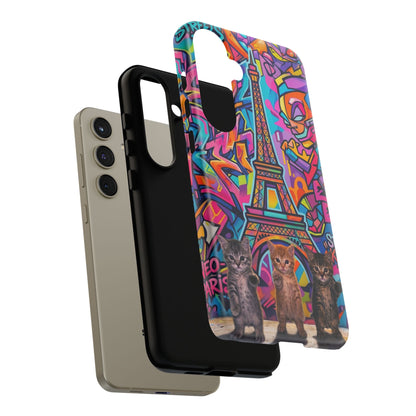 Cat Graffiti Eiffel Phone Case — Colorful Urban Parisian iPhone Cover