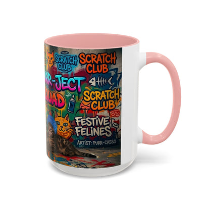 Graffiti Meow Squad Accent Coffee Mug — Cute Kittens ‘Purr-ject’ Street Art Design (11/15oz)