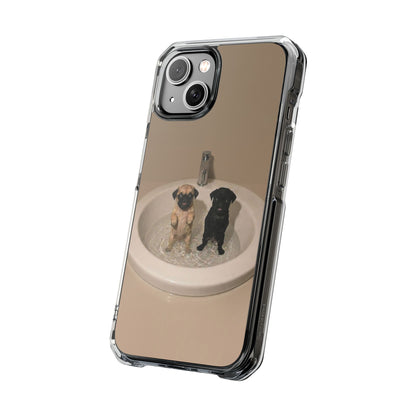 Clear Magnetic Phone Case – Cute Pups in Sink Photo Design
