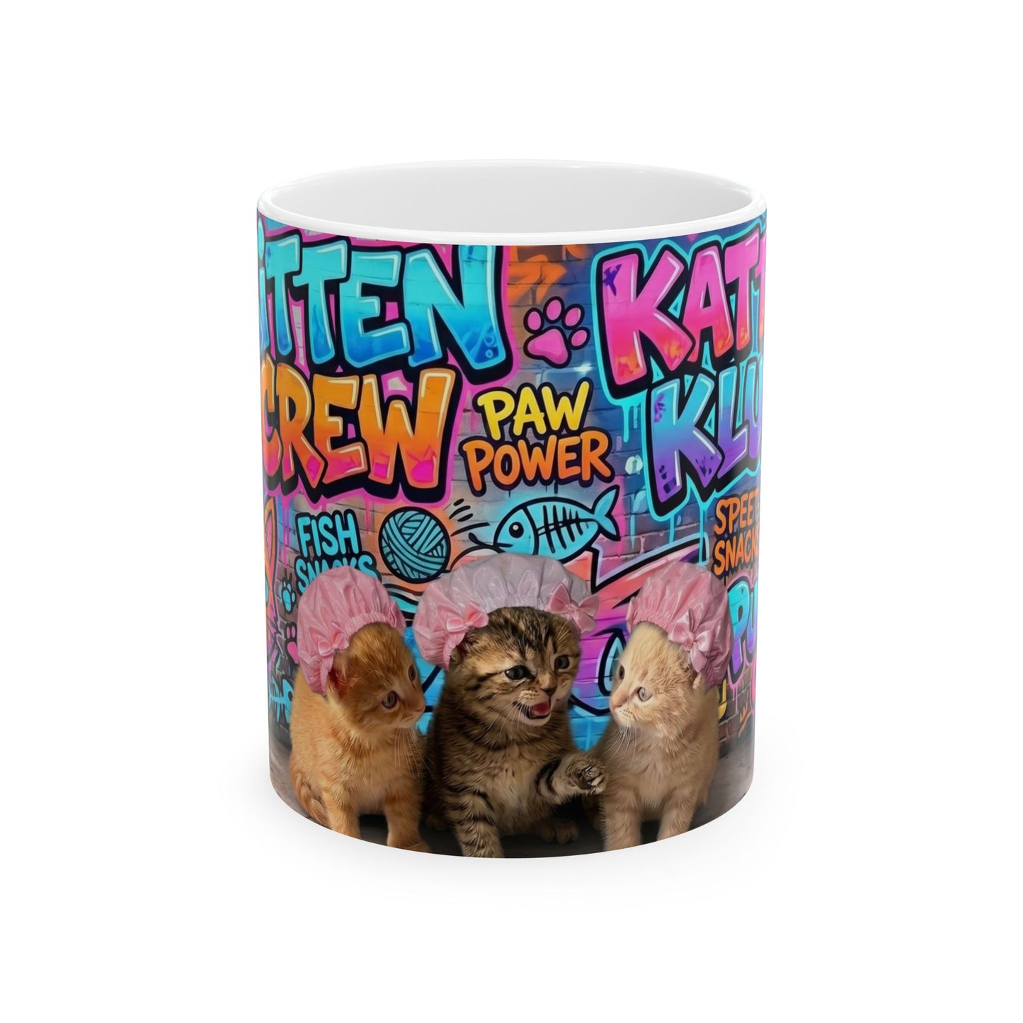 Kitten Crew Ceramic Mug — Colorful Street Art Cat Design (11oz/15oz)