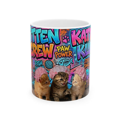 Kitten Crew Ceramic Mug — Colorful Street Art Cat Design (11oz/15oz)