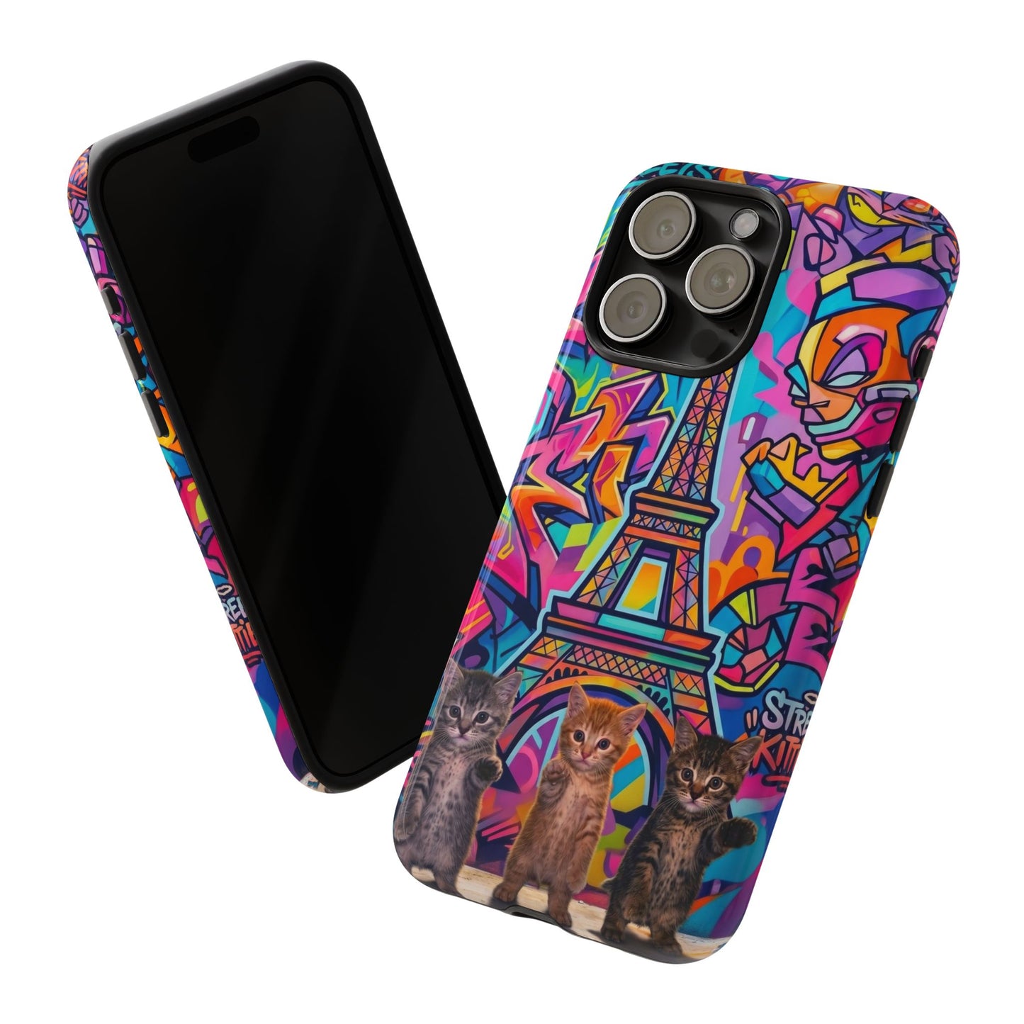 Cat Graffiti Eiffel Phone Case — Colorful Urban Parisian iPhone Cover