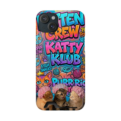 Cat Crew Katty Klub Phone Card Case — Cute Graffiti Kitten Wallet Phone Case