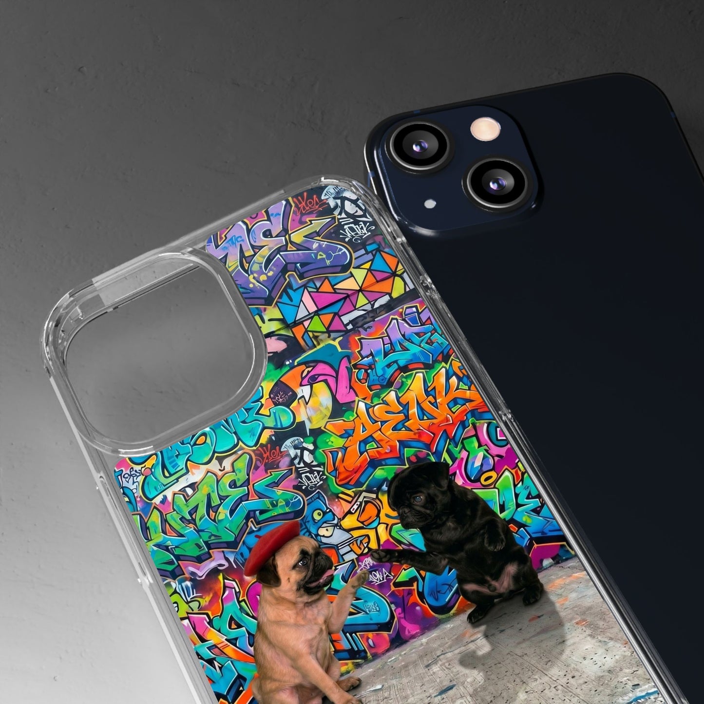 Clear Phone Case — Colorful Graffiti Pugs Design