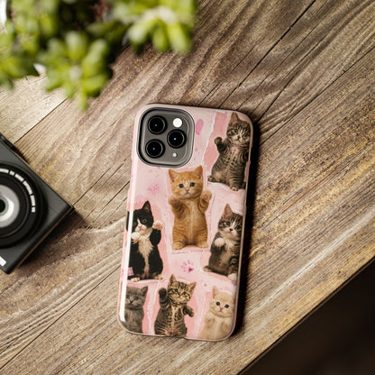 Cute Kittens Tough Phone Case — Pink Paw Print Protective Phone Cover