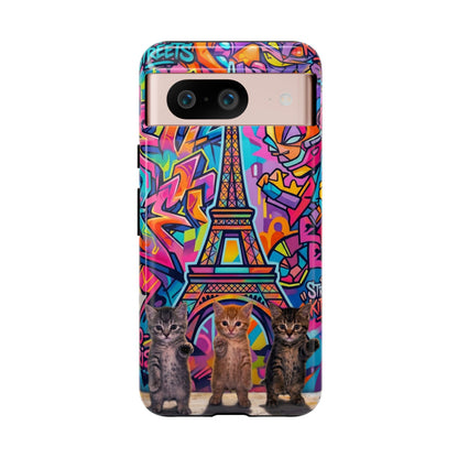 Cat Graffiti Eiffel Phone Case — Colorful Urban Parisian iPhone Cover