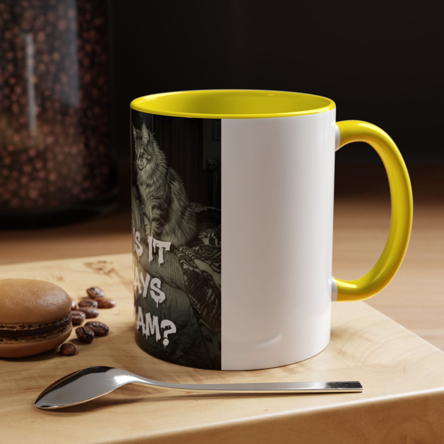 Why Is It Always at 2 AM? Cat Nighttime Humor Accent Coffee Mug