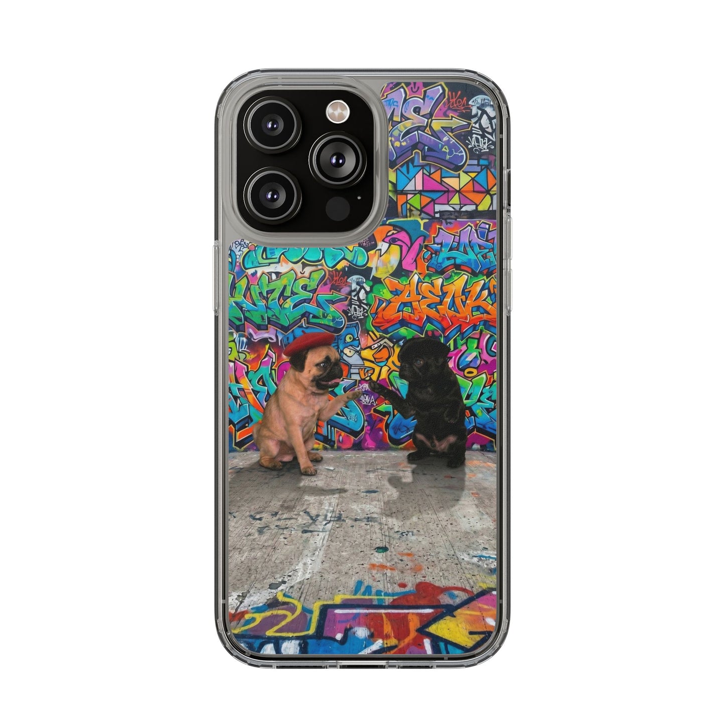 Clear Phone Case — Colorful Graffiti Pugs Design