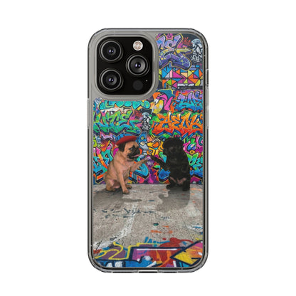 Clear Phone Case — Colorful Graffiti Pugs Design