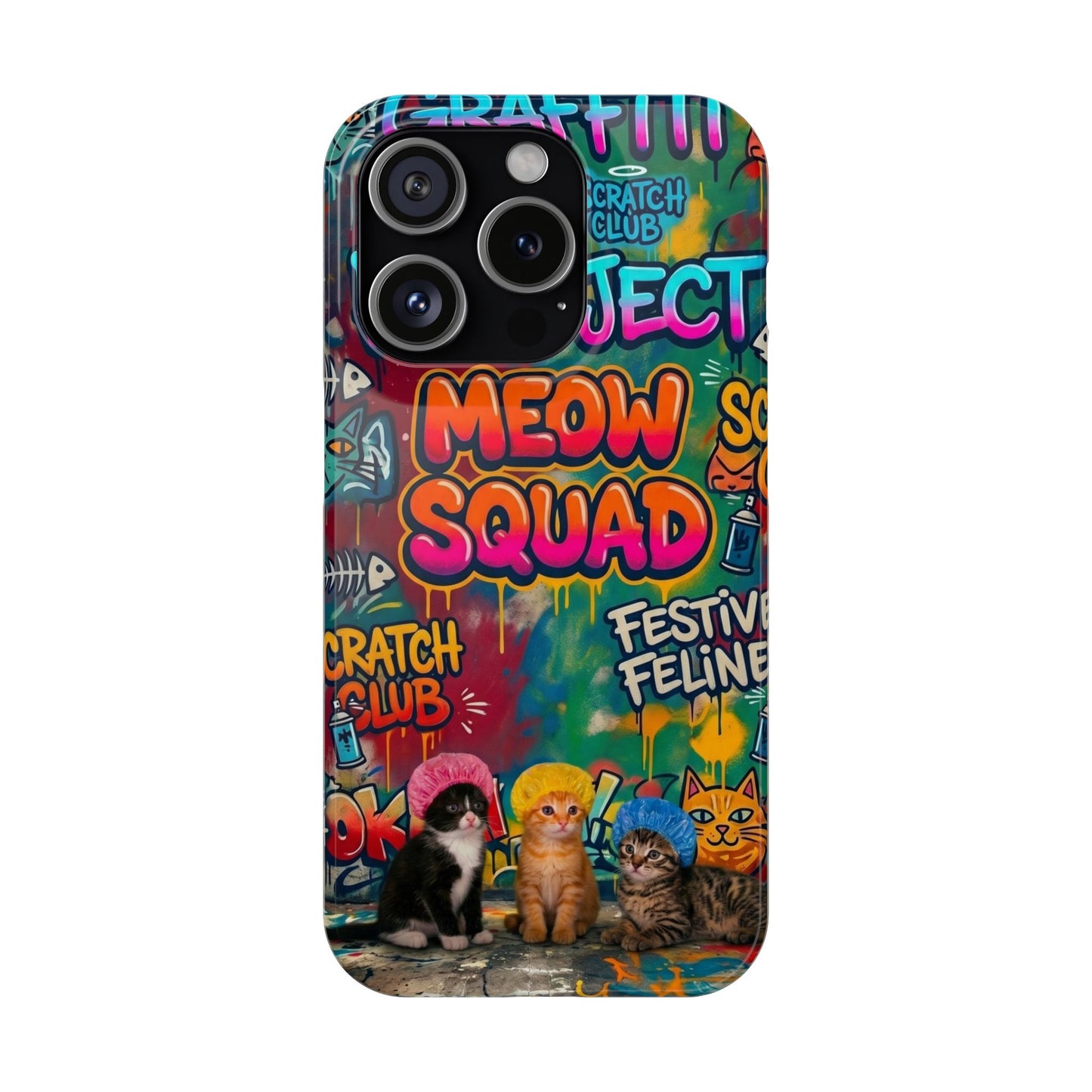 Meow Squad Graffiti Phone Case — Colorful Cat Crew Slim Case