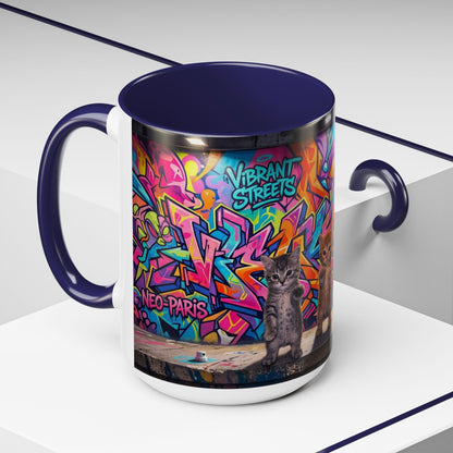 Street Kitties Graffiti Coffee Mug — Colorful Cat Art Accent Mug (11/15oz)