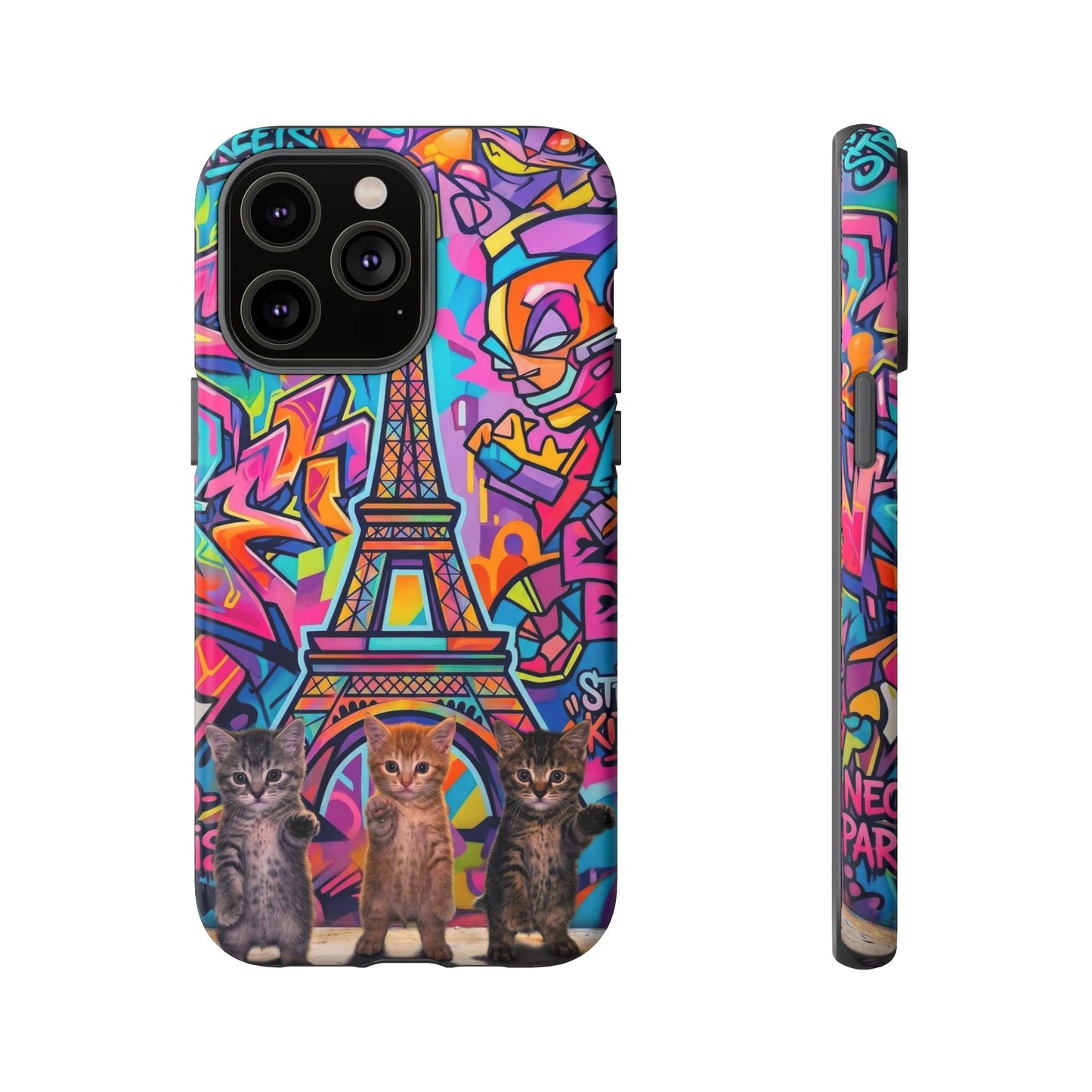Cat Graffiti Eiffel Phone Case — Colorful Urban Parisian iPhone Cover