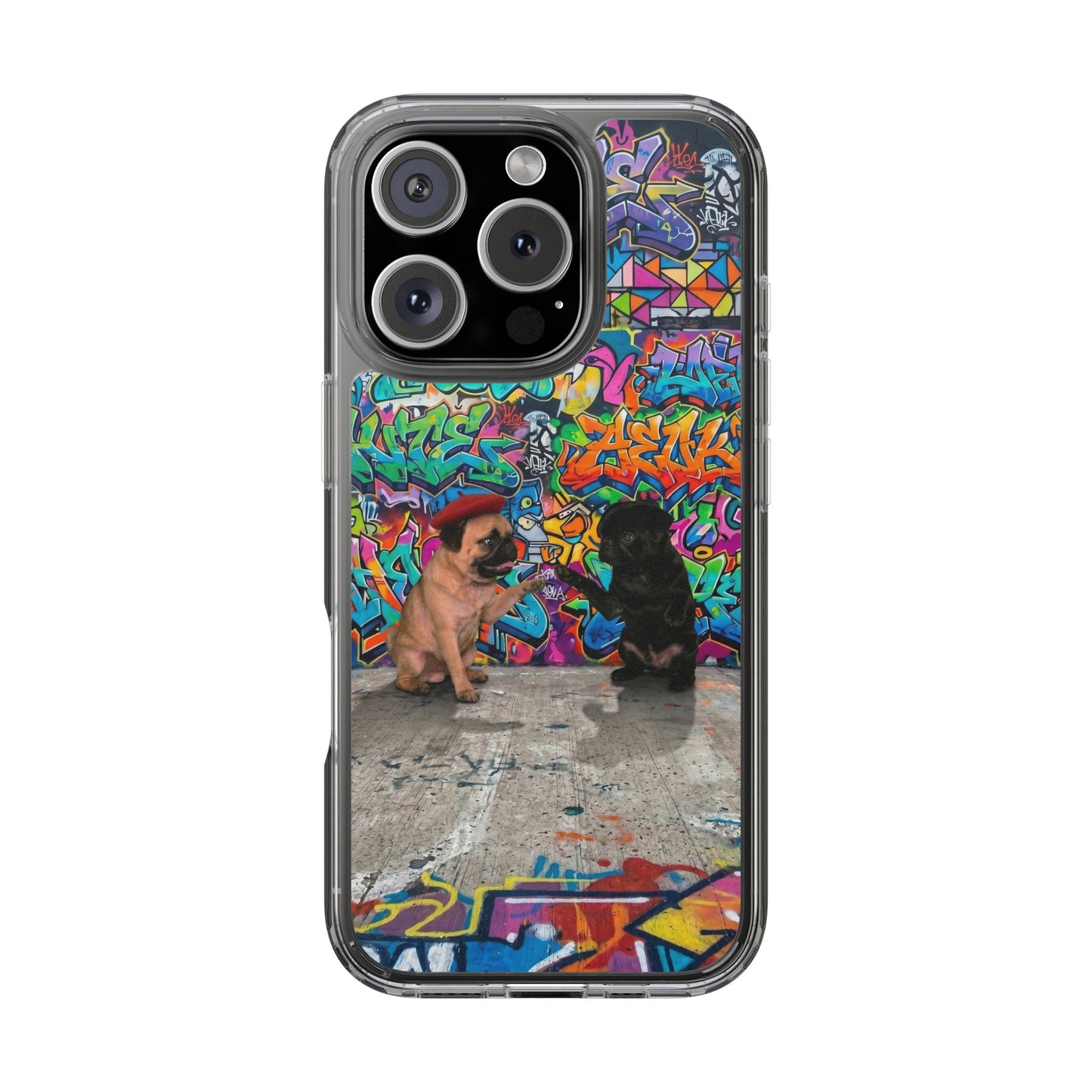 Clear Phone Case — Colorful Graffiti Pugs Design