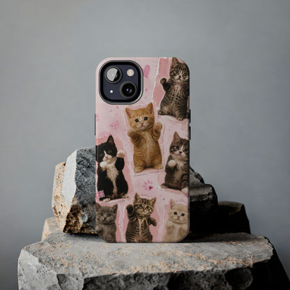 Cute Kittens Tough Phone Case — Pink Paw Print Protective Phone Cover