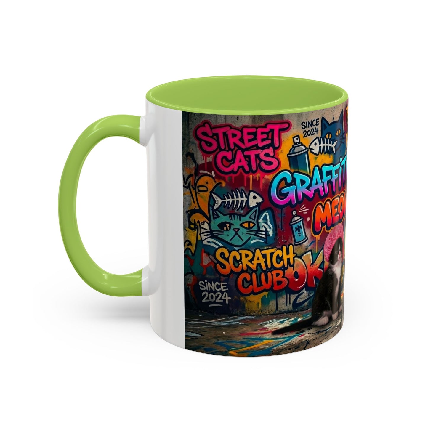 Graffiti Meow Squad Accent Coffee Mug — Cute Kittens ‘Purr-ject’ Street Art Design (11/15oz)