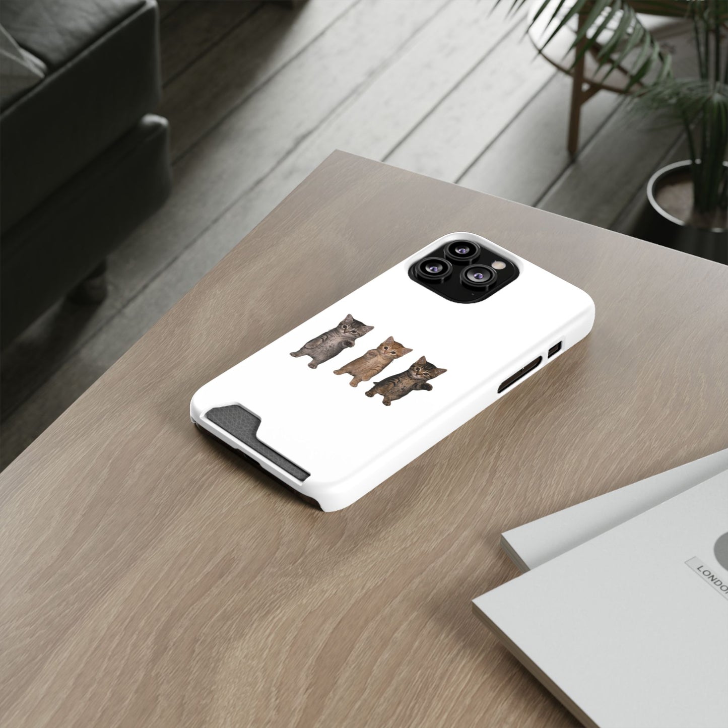 Cute Trio Kittens Phone Case with Card Holder