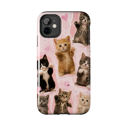 Cute Kittens Tough Phone Case — Pink Paw Print Protective Phone Cover