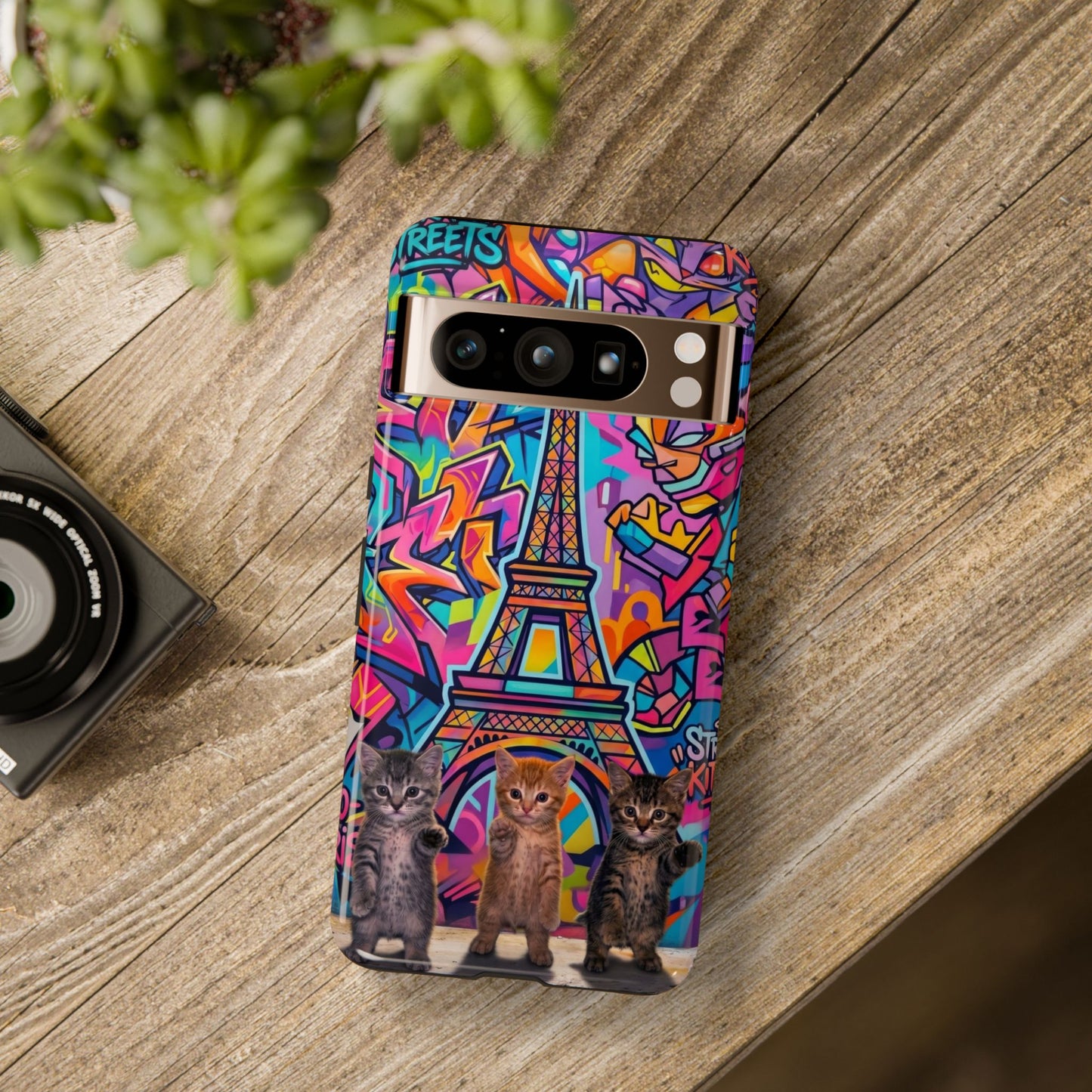 Cat Graffiti Eiffel Phone Case — Colorful Urban Parisian iPhone Cover