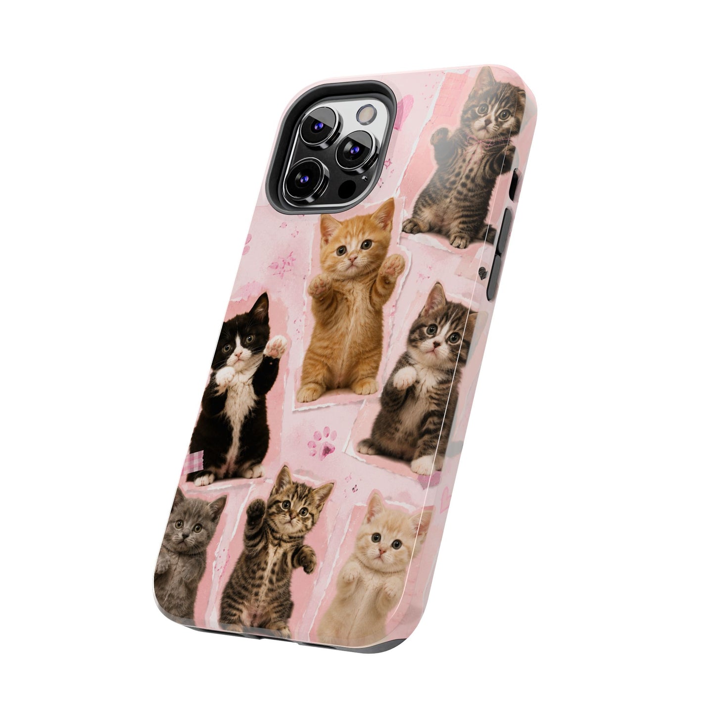 Cute Kittens Tough Phone Case — Pink Paw Print Protective Phone Cover