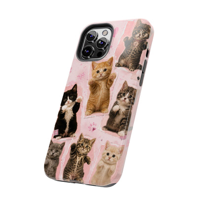 Cute Kittens Tough Phone Case — Pink Paw Print Protective Phone Cover