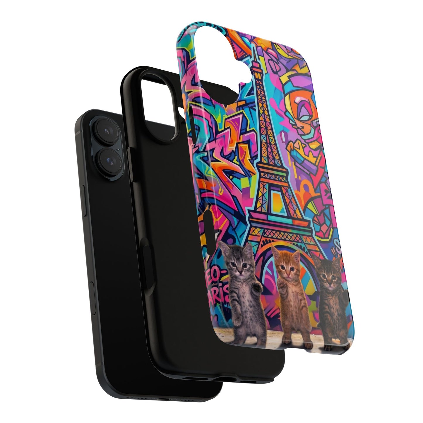 Cat Graffiti Eiffel Phone Case — Colorful Urban Parisian iPhone Cover