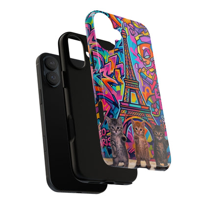 Cat Graffiti Eiffel Phone Case — Colorful Urban Parisian iPhone Cover