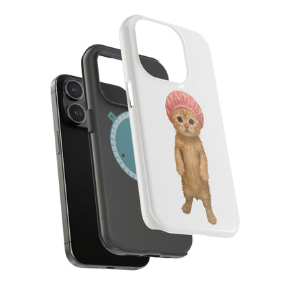 Cute Kitten in Shower Cap Magnetic Impact-Resistant Phone Case