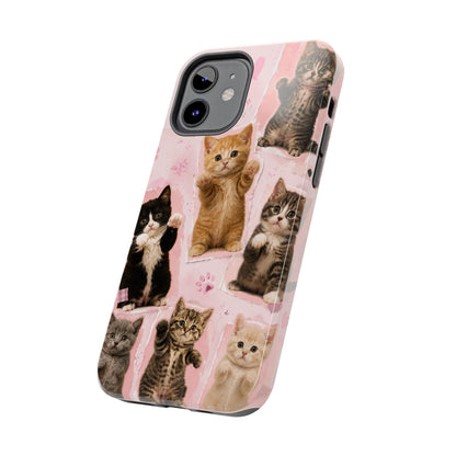 Cute Kittens Tough Phone Case — Pink Paw Print Protective Phone Cover