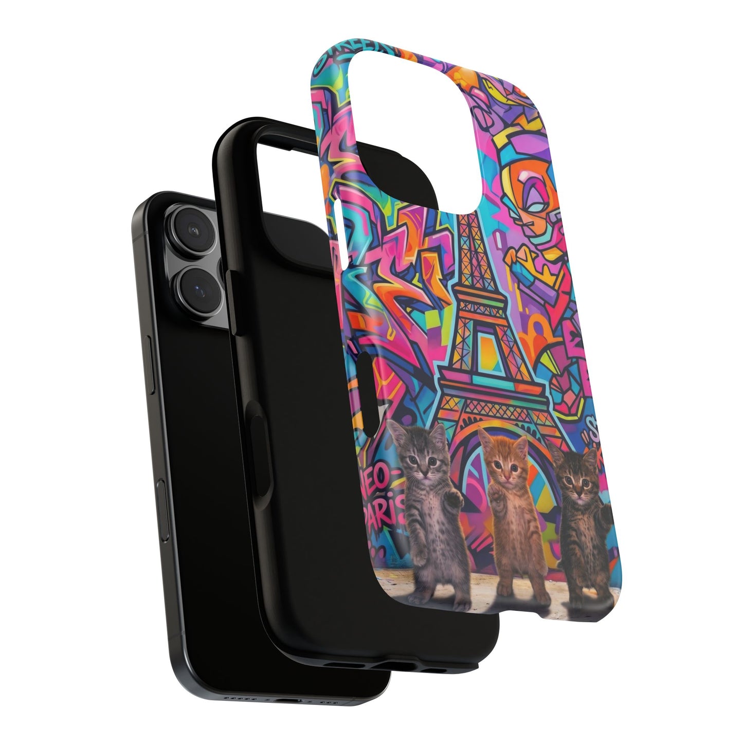 Cat Graffiti Eiffel Phone Case — Colorful Urban Parisian iPhone Cover