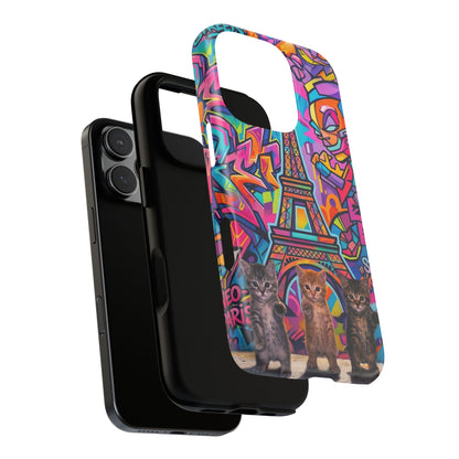 Cat Graffiti Eiffel Phone Case — Colorful Urban Parisian iPhone Cover