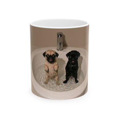 Pug & Labrador Bathtub Photo Ceramic Mug (11oz, 15oz) — Cute Dog Coffee Cup