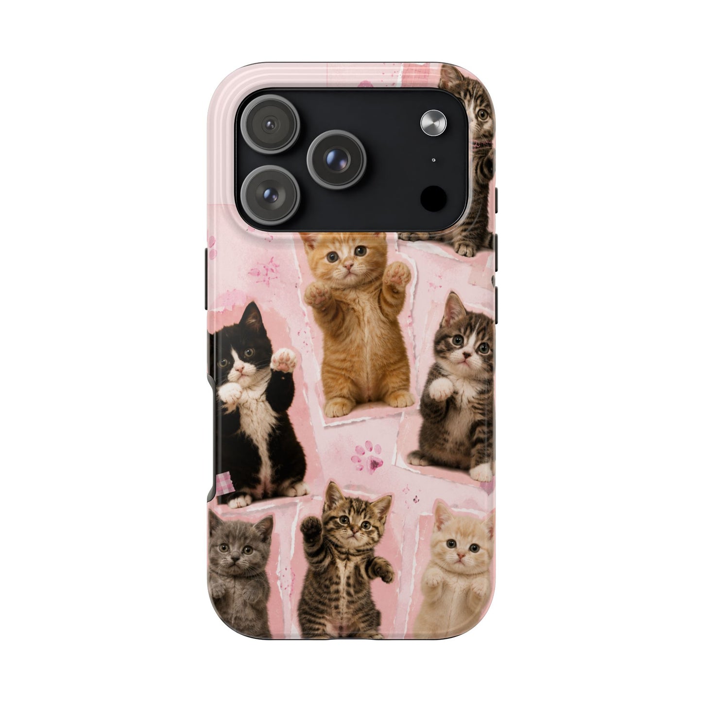 Cute Kittens Tough Phone Case — Pink Paw Print Protective Phone Cover