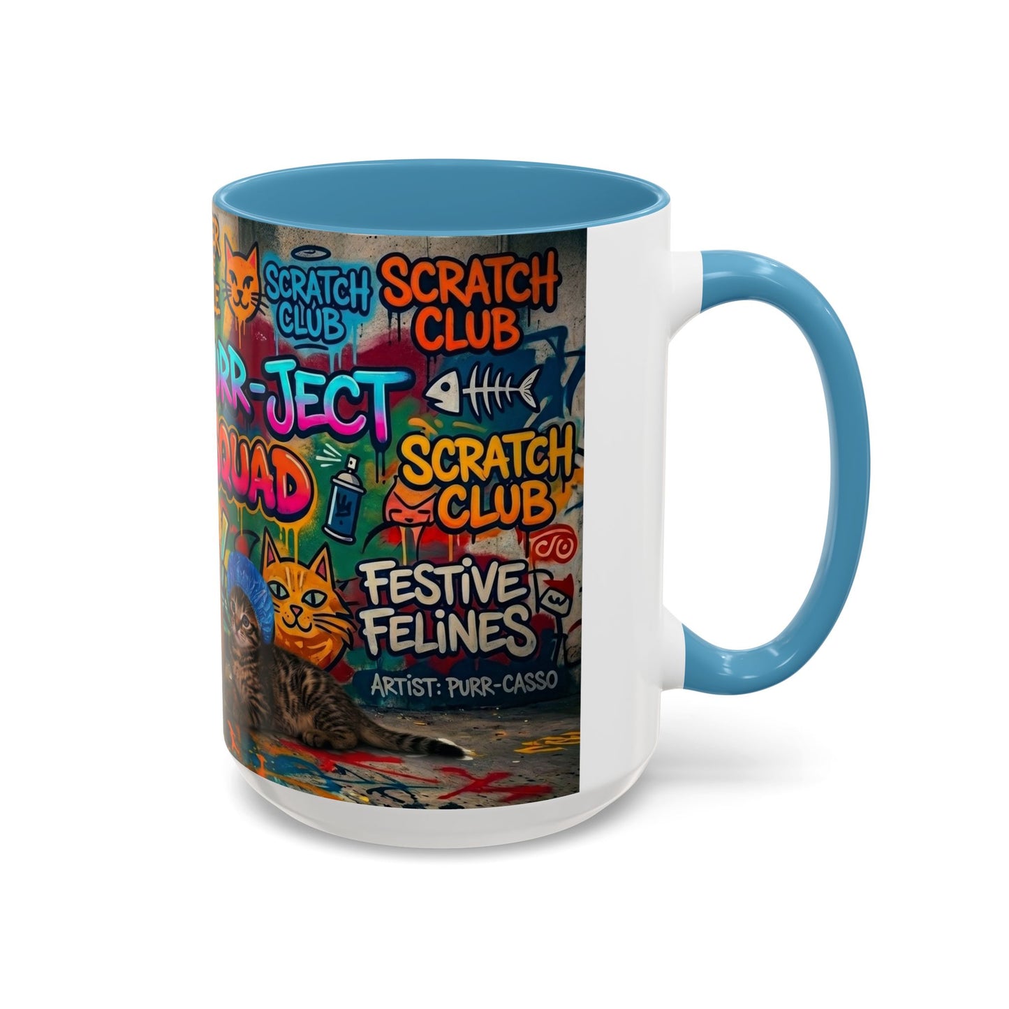Graffiti Meow Squad Accent Coffee Mug — Cute Kittens ‘Purr-ject’ Street Art Design (11/15oz)