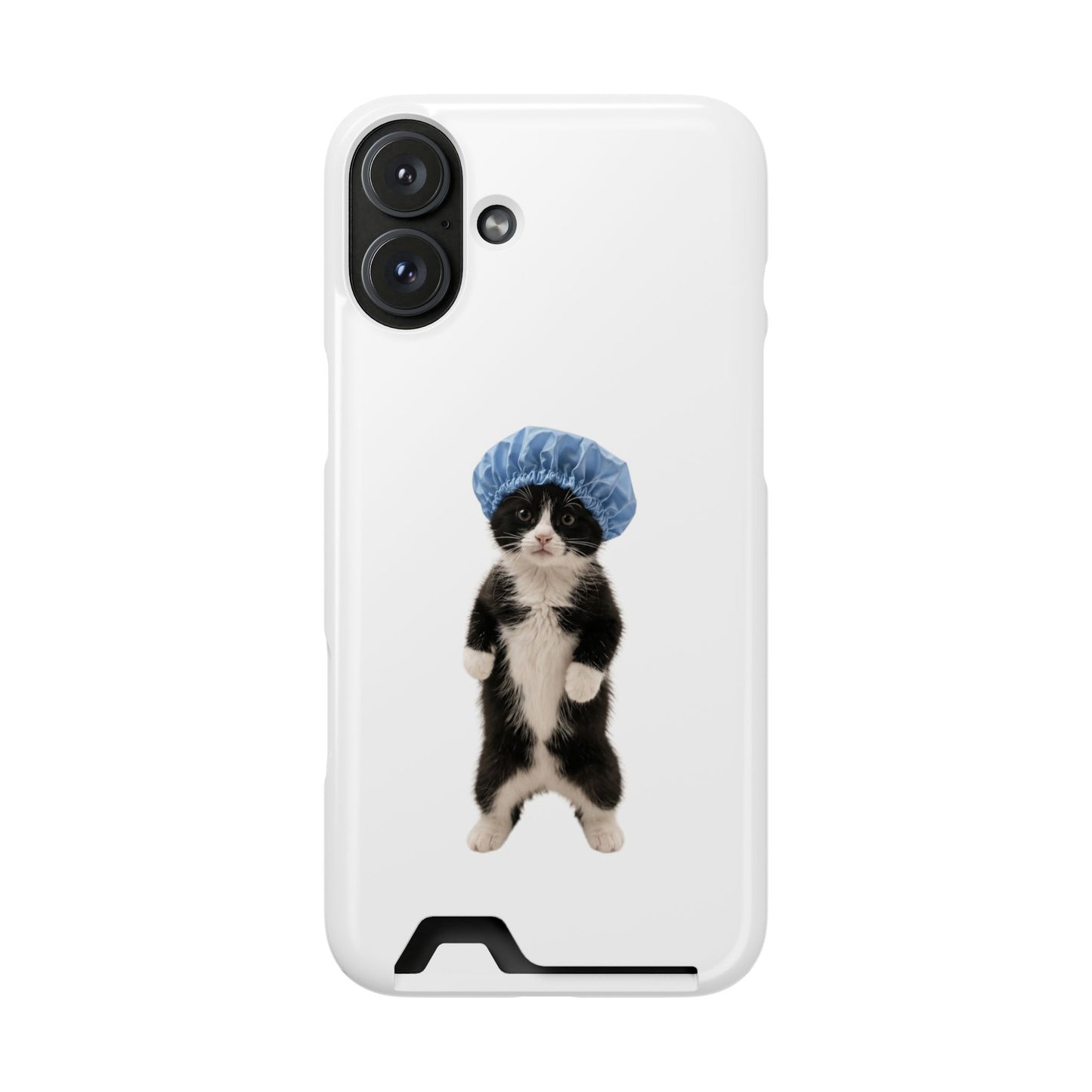 Cute Cat in Shower Cap Slim Phone Case with Card Holder