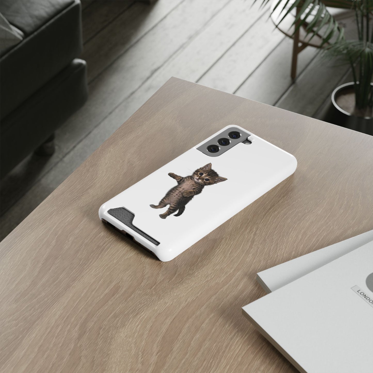 Cute Standing Kitten Phone Case with Card Holder