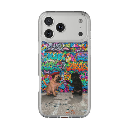 Clear Phone Case — Colorful Graffiti Pugs Design