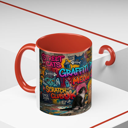 Graffiti Meow Squad Accent Coffee Mug — Cute Kittens ‘Purr-ject’ Street Art Design (11/15oz)