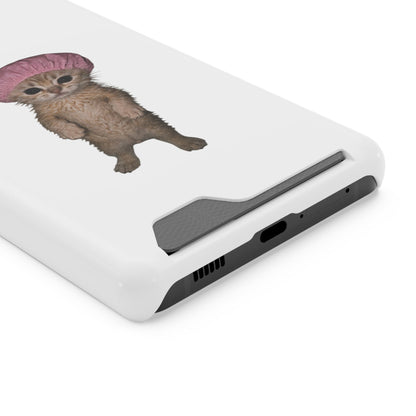 Cute Standing Kitten Cat Shower Cap  Phone Case with Card Holder