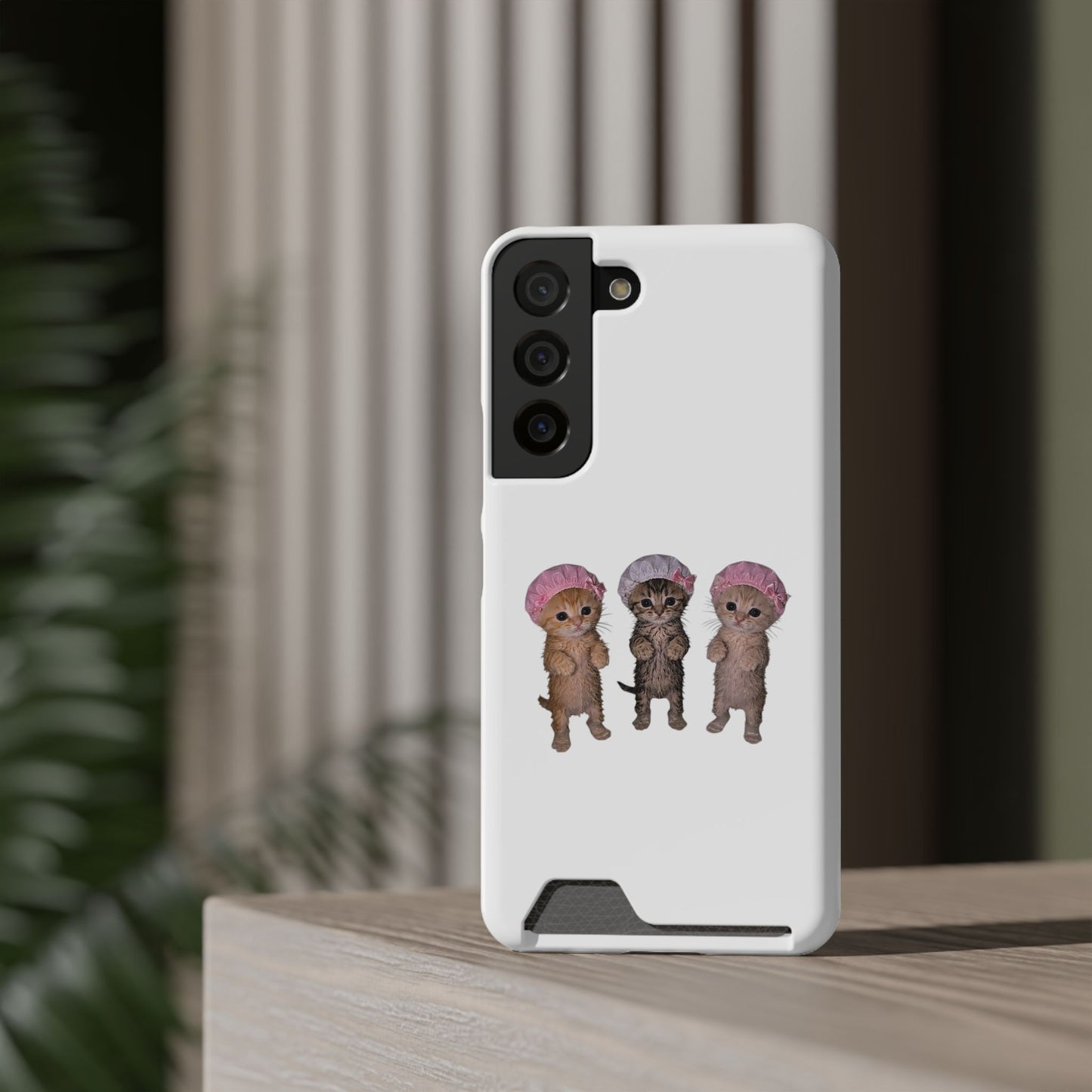 Cute Three Kittens Phone Case with Card Holder