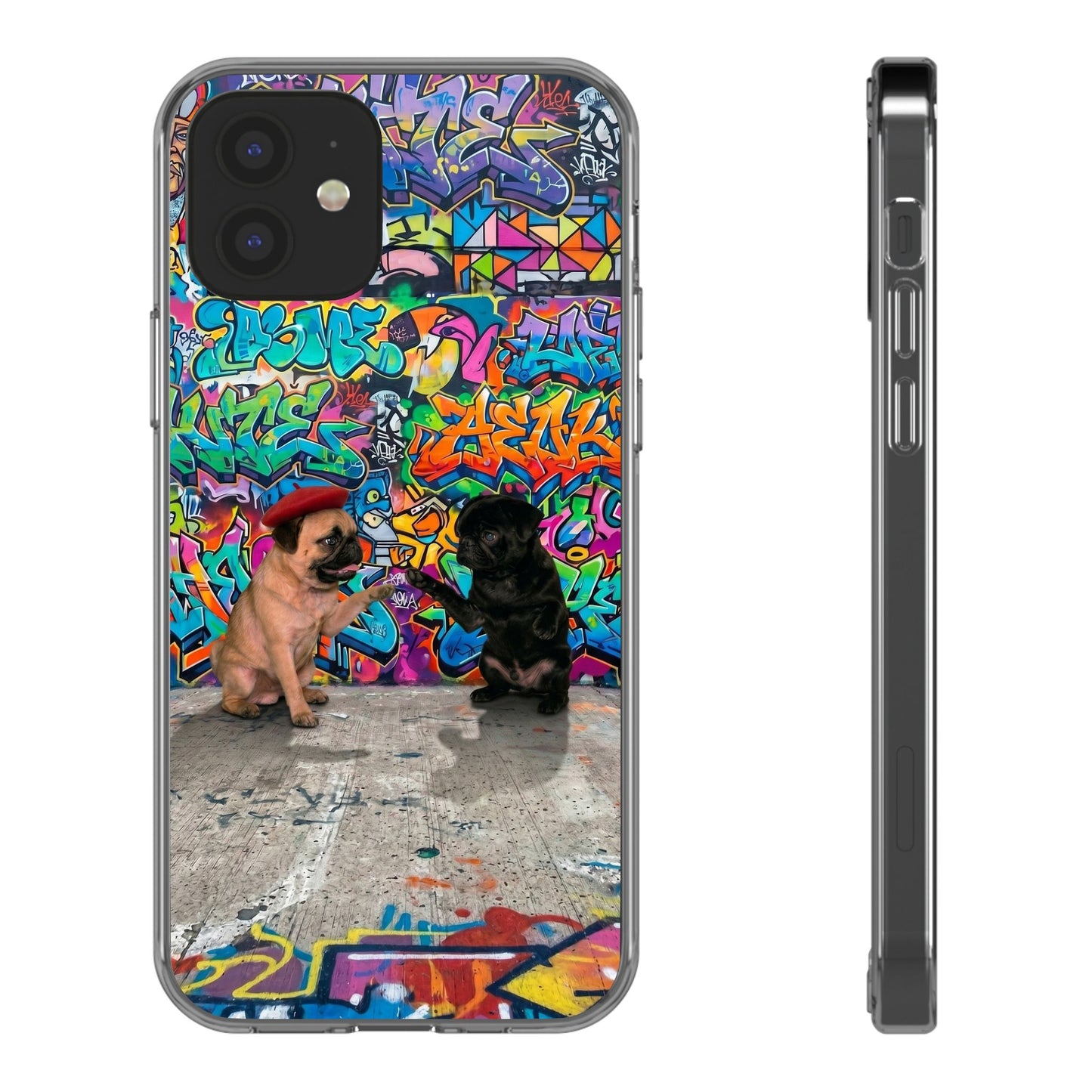 Clear Phone Case — Colorful Graffiti Pugs Design