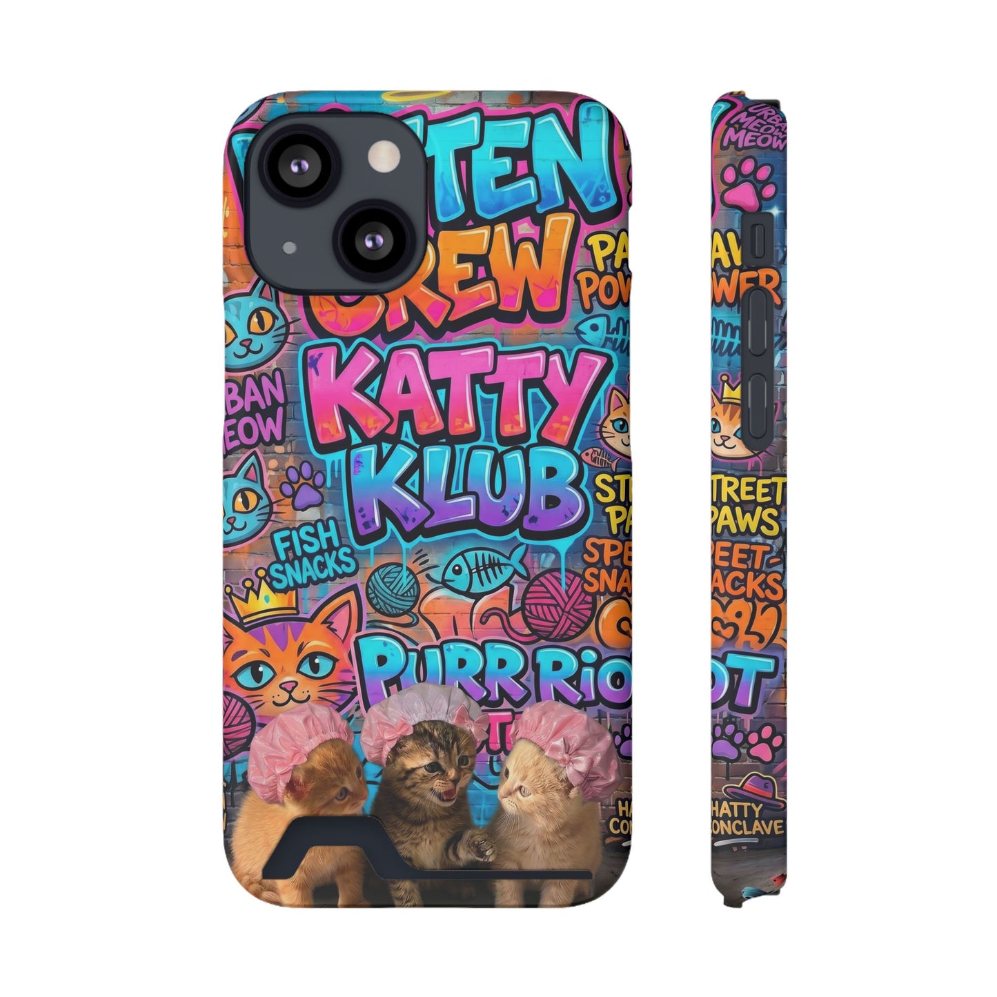 Cat Crew Katty Klub Phone Card Case — Cute Graffiti Kitten Wallet Phone Case