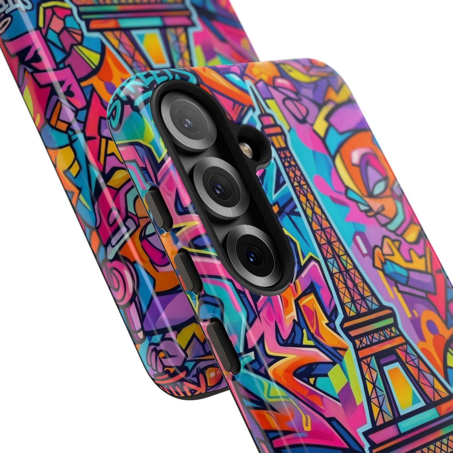 Cat Graffiti Eiffel Phone Case — Colorful Urban Parisian iPhone Cover
