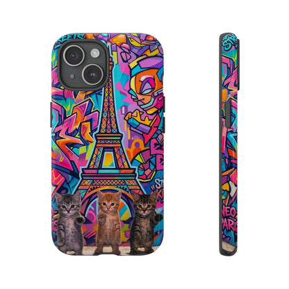 Cat Graffiti Eiffel Phone Case — Colorful Urban Parisian iPhone Cover