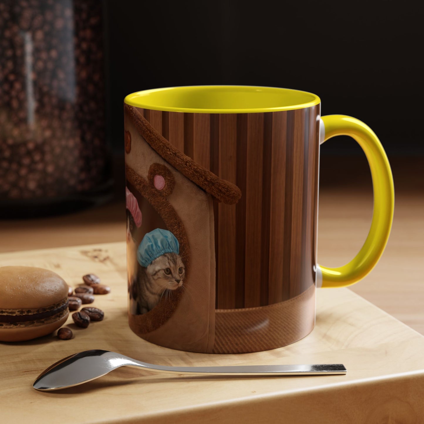 Cute Kittens in Shower Caps Accent Coffee Mug — Pink Interior 11/15oz