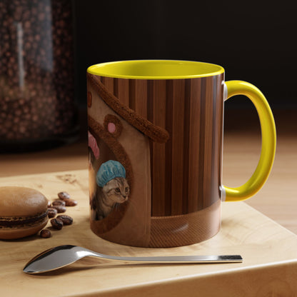 Cute Kittens in Shower Caps Accent Coffee Mug — Pink Interior 11/15oz