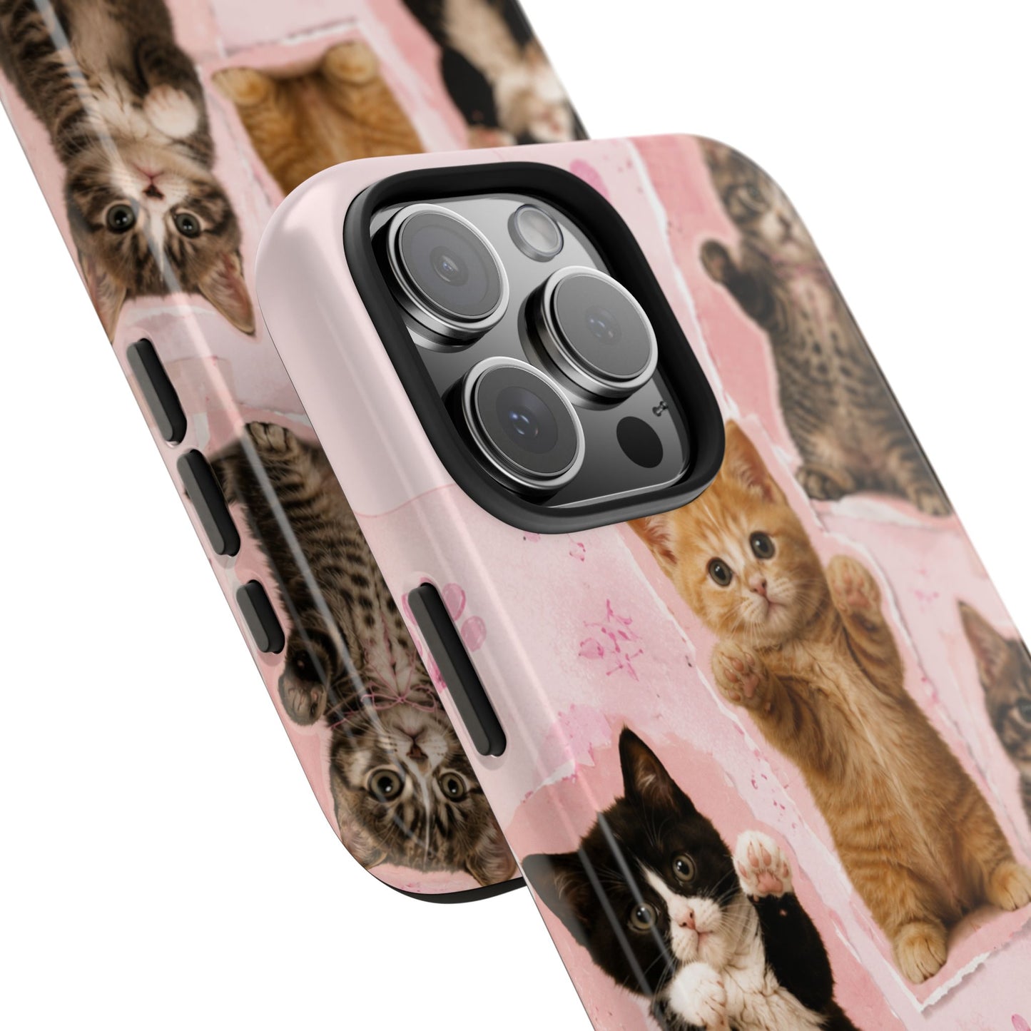 Cute Kittens Tough Phone Case — Pink Paw Print Protective Phone Cover