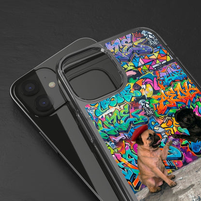 Clear Phone Case — Colorful Graffiti Pugs Design