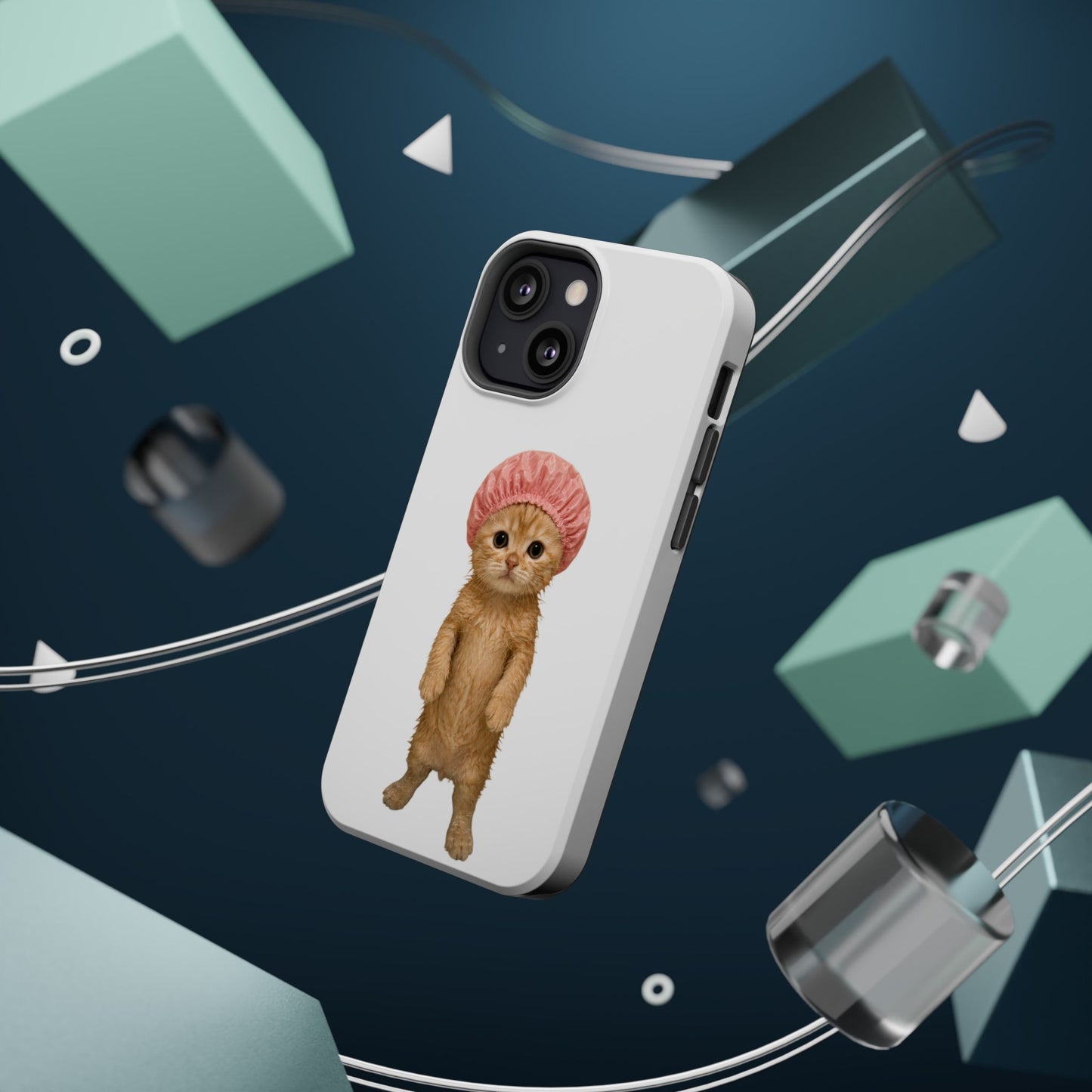 Cute Kitten in Shower Cap Magnetic Impact-Resistant Phone Case