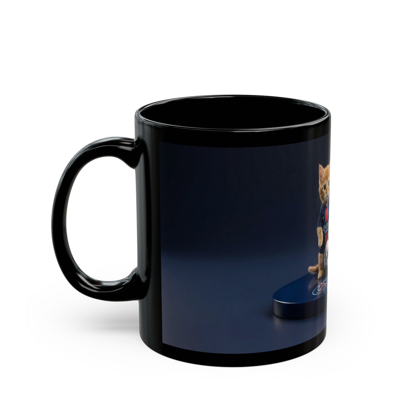 Soccer Cats Black Mug — Cute Football Kit Kittens Coffee Cup (11oz/15oz)