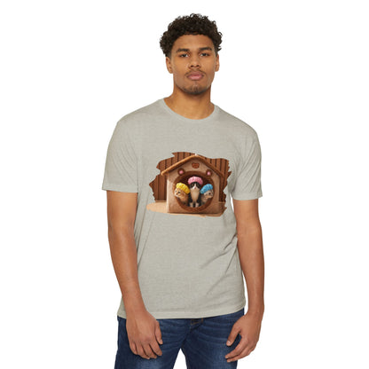 Cute Birdhouse T-Shirt — Three Cartoon Birds in Nest